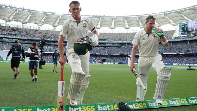 Increasingly they are merging into the same player, but on Thursday it was junior partner Marnus Labuschagne, left, who stepped up as Steve Smith struggled. Picture: Getty Images