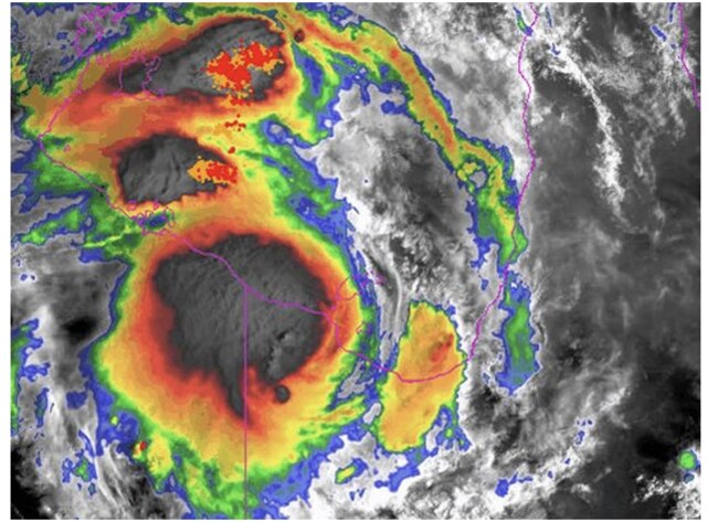 Radar pic of ex-tropical cyclone Kirrilly.