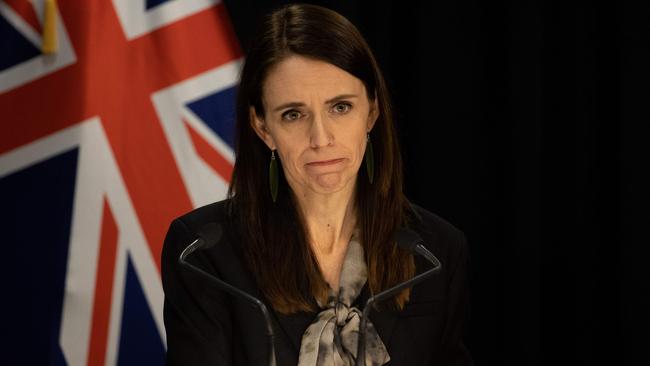 Jacinda Ardern updates New Zealand on a COVID-19 case. Picture: AFP