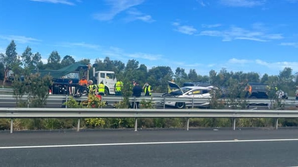 Two people have been taken to hospital after a multi-vehicle crash on the Bruce Hwy at Palmview which closed two lanes of traffic. Photo: Tasha McKenzie