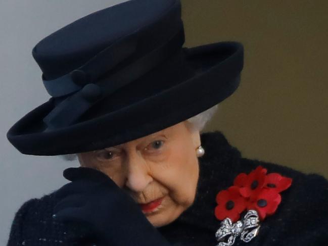 Queen Elizabeth during a Remembrance Sunday ceremony at the Cenotaph on Whitehall in central London, on November 10, 2019. Picture: Tolga Akmen/AFP