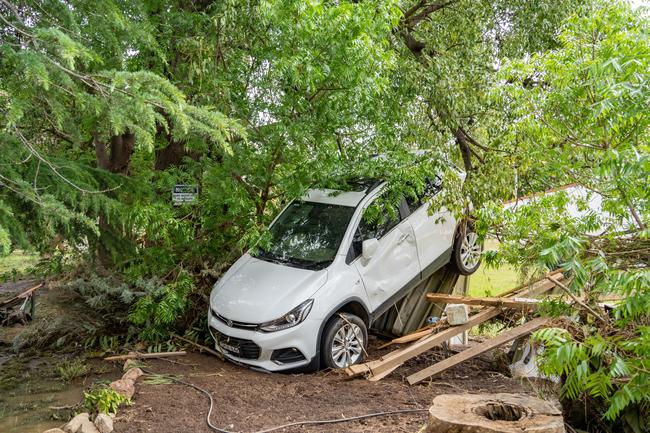Huge storms late Sunday caused a massive flash flood in the middle of the night in Eugowra, with houses washed off their foundations, and cars and other items strewn though the town. Picture: Chris Watson/Farmpix Photography
