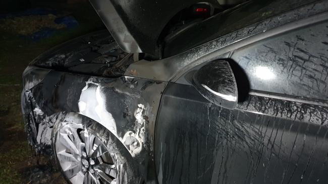 Damage to the front of a car which was set on fire at Whitburn Close, Charlestown. Photo: Amy Ziniak