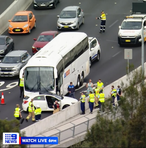 There were about 30 children on board the bus, according to 9 News. Picture: 9 News