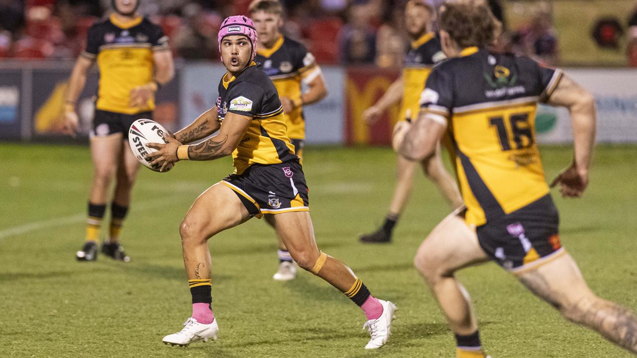 Joel Hughes runs the ball for Gatton during the TRL Hutchinson Builders A-grade grand final. Picture: Kevin Farmer