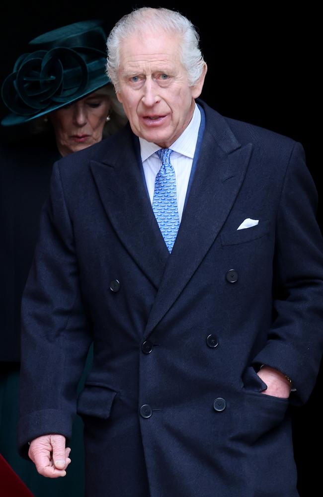 Queen Camilla and King Charles III depart from the Easter Mattins Service at Windsor Castle on March 31, 2024 in Windsor, England. Picture: Chris Jackson/Getty Images