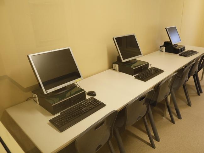 Computers are available for prisoner’s use, but without internet. Picture: Sean Davey