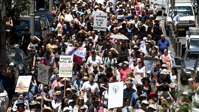 Thousands rally against Donald Trump in Sydney on Saturday.