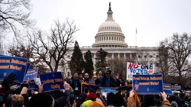 A rally outside the US Capitol on Tuesday protesting against the trump administrations cut to USAID and federal workers’ jobs. Picture:Getty Images