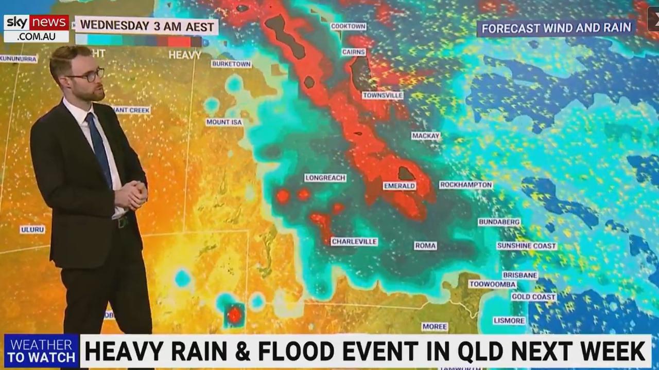 A major weather event with heavy rain and floods is forecast for next week in Queensland. Picture: Sky Weather