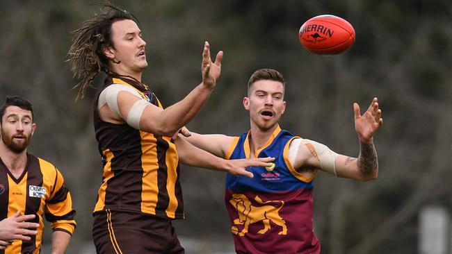 Heidelberg West ruckman Jarryd Coulson in action against South Morang. Picture: Nathan McNeill