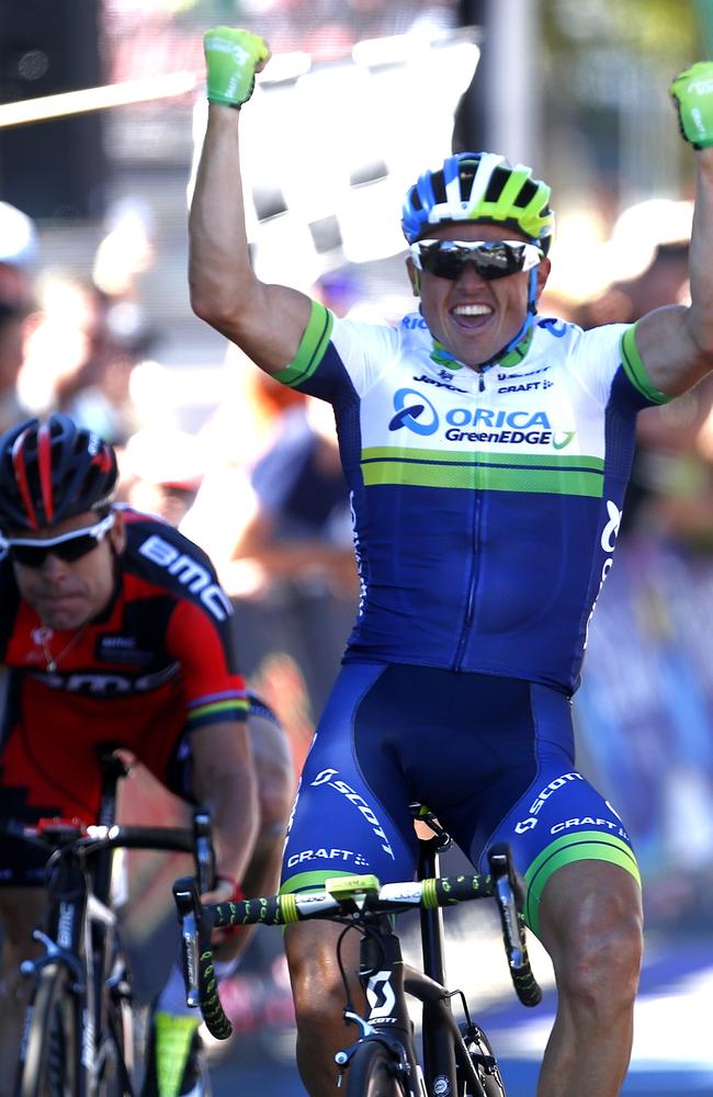 Simon Gerrans salutes over Evans earlier this year.