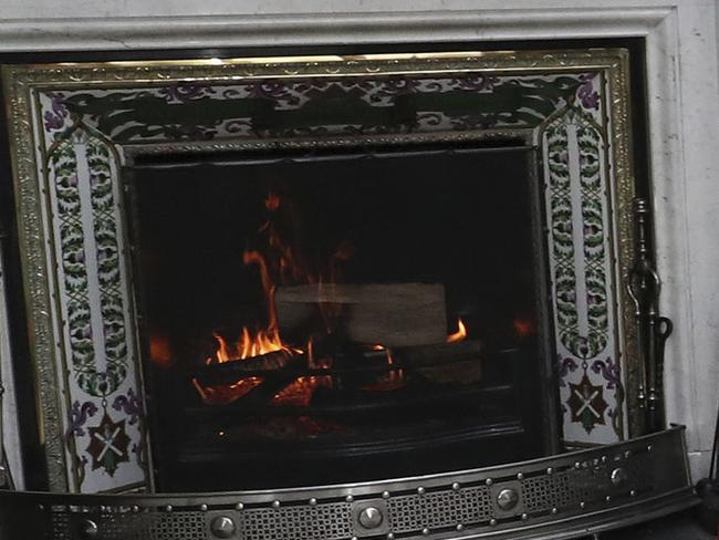 The log fire in the drawing room, at Balmoral Castle in Scotland. Picture: AP