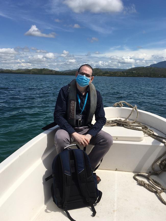 UNICEF Immunisation specialist Dr Shaikh Kabir heading to a remote location in PNG by boat to train local health workers. Picture: Supplied