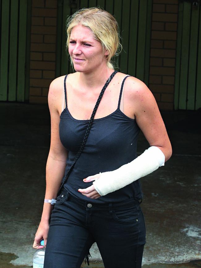 Gilmore with her wrist in a cast in 2010. Picture: Richard Gosling