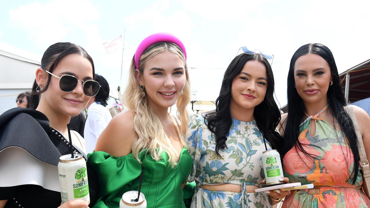 Kelly Hausler, Lily Barnes, Holly Kutija and Emma Forsyth at the 2022 Darwin Cup. Picture: (A)manda Parkinson