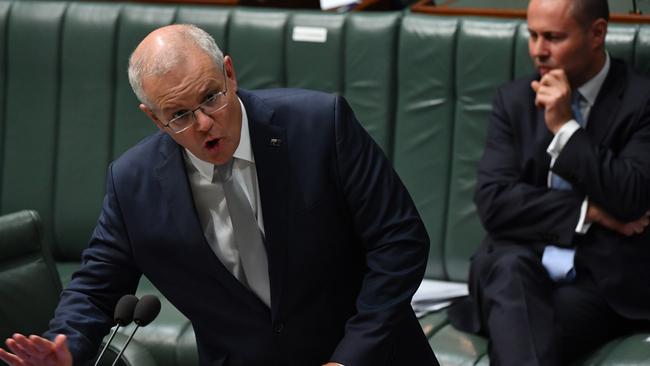 Prime Minister Scott Morrison and Treasurer Josh Frydenberg during Question Time this week. Picture: Getty