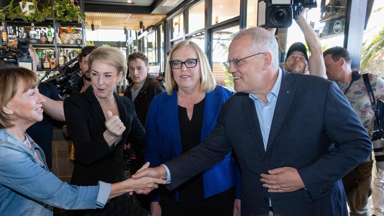 E Prime Minister Scott Morrison at a community morning tea and announce a re-elected Morrison government will provide funding for a swimming pool for the Alkimos community, Perth, WA. Picture: Jason Edwards