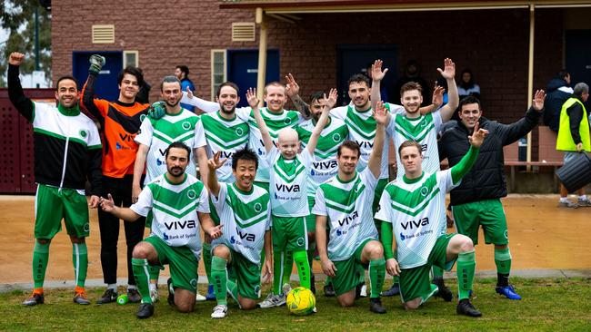 Riley Sinclair with the East Bentleigh Soccer Club team.