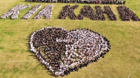 Pupils at Orewa College in Auckland showed support by forming a heart and spelling out the Maroi phrase 'Kia Kaha' which means stay strong. Picture: Orewa College.