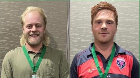 Fish Creek’s Tom Cameron, left, and Boolara’s Ricky Cochrane were joint winners in the Mid Gippsland league best and fairest count. Picture: Supplied.