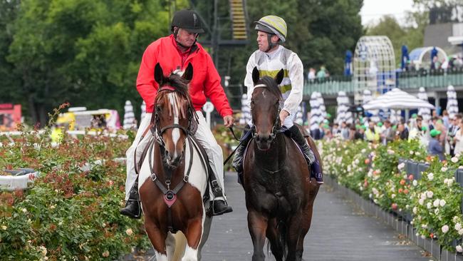 Skybird ridden by John Allen returns to the mounting yard after winning the Black Caviar Lightning at Flemington Racecourse on February 15, 2025 in Flemington, Australia. (Photo by George Sal/Racing Photos via Getty Images)
