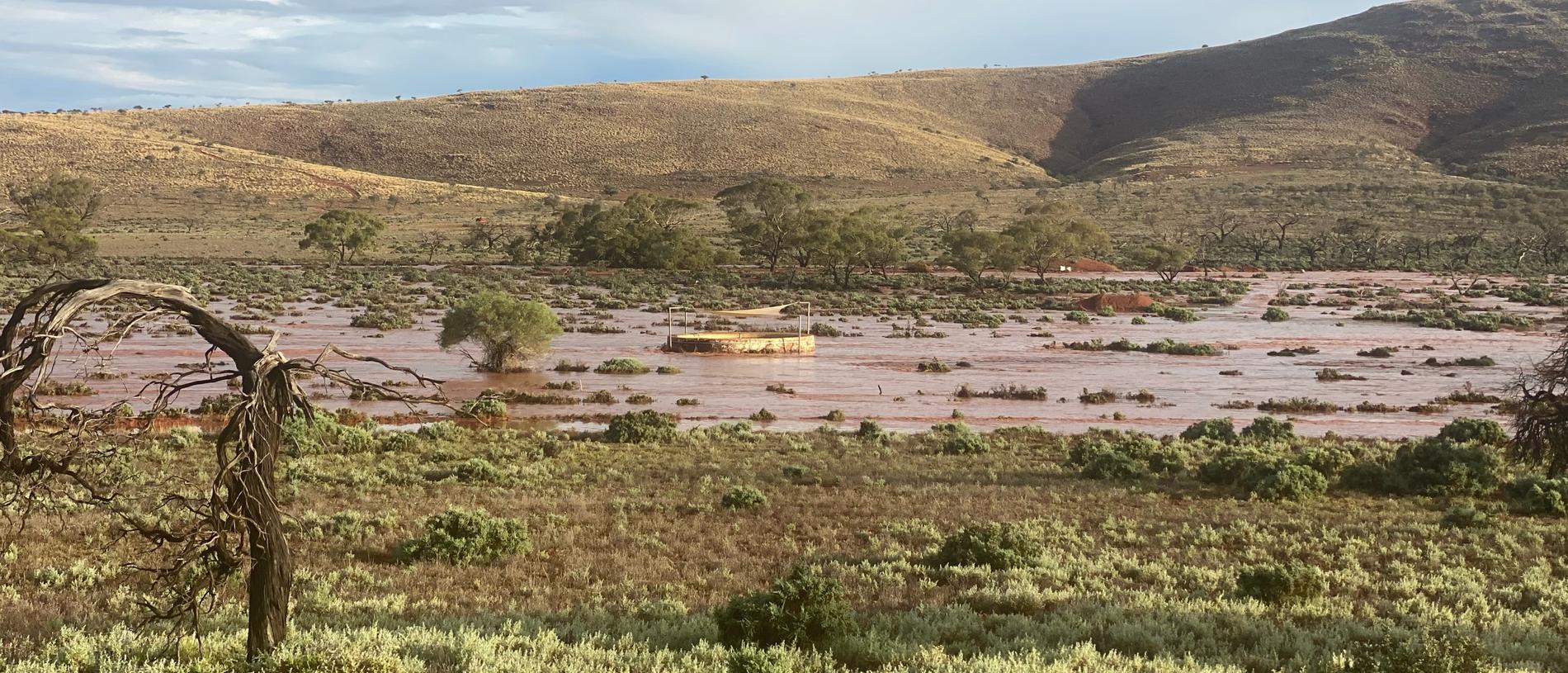 Floodwaters seen at Mt Ive Station, Gawler Ranges, South Australia. Picture: Stephen Mudge