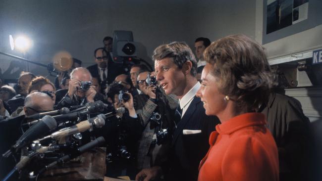 Then-Senator Robert F. Kennedy in 1968, vows to continue his bid for the Democratic presidential nomination despite President Lyndon B. Johnson dropping out of the race.