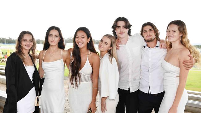 Samantha Holt, Chelsea Kokavec, Olivia Gartrell, Nicola Hewitt, Dan Michaels, Chris Carde and Zoe Clewett at the Noosa Cup Race Day. Picture: Patrick Woods.