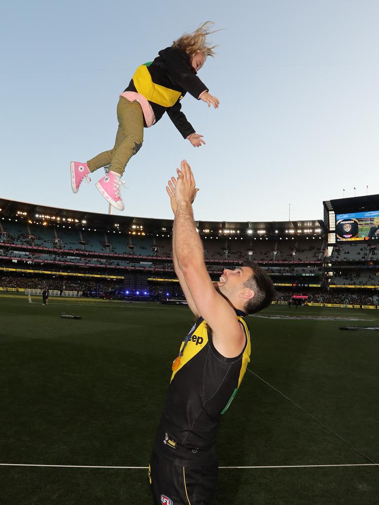 Dad and daughter time after the 2019 premiership. Picture: Michael Klein