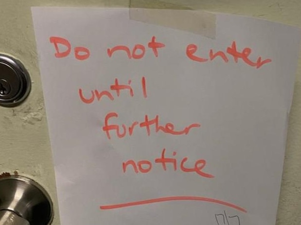 A notice after dust fell in a staffroom. Picture: news.com.au