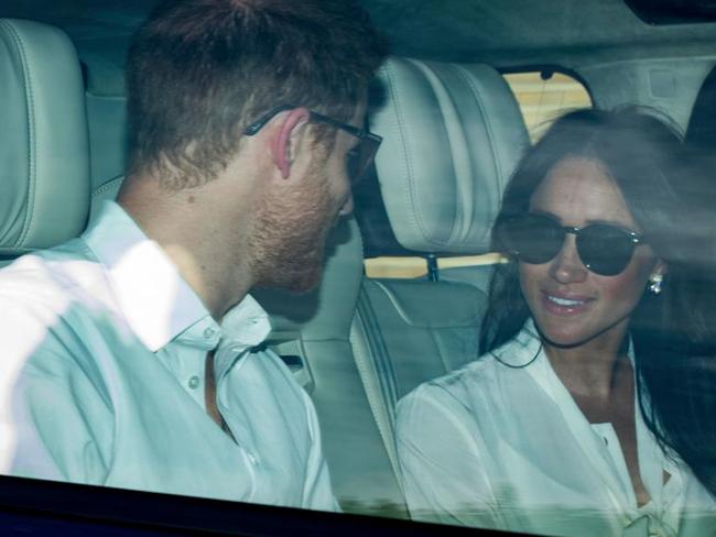 Prince Harry and Meghan Markle are seen arriving for a wedding dress rehearsal. Picture: Paul Edwards/The Sun