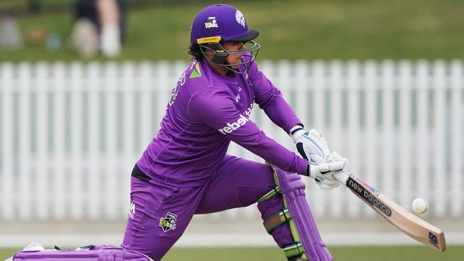 Chloe Tryon launches another six during against the Melbourne Stars on Sunday. Picture: AAP