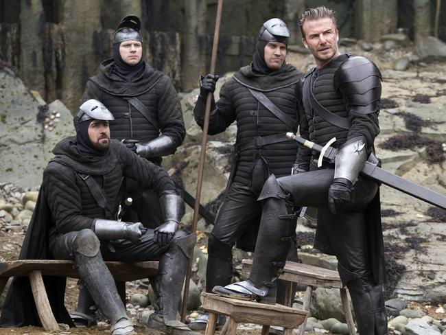 Beckham plays a cockney knight who taunts Arthur before he pulls Excalibur from the stone in King Arthur: Legend of the Sword. Picture: Warner Bros