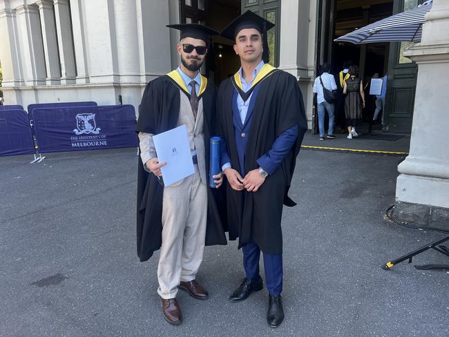 Apaar Gulati (Master of Information Systems) and Sameer Kapoor (Master of Information Systems) at the University of Melbourne graduations held at the Royal Exhibition Building on Friday, December 13, 2024. Picture: Jack Colantuono