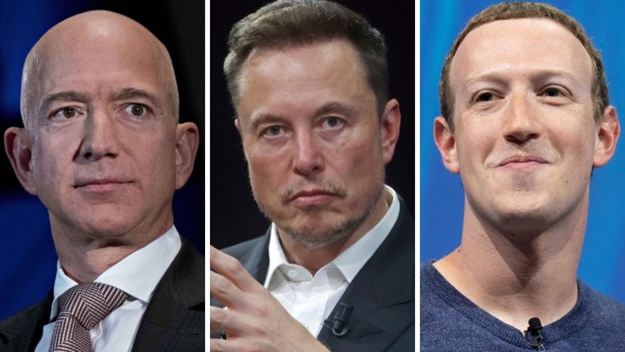 Inside property portfolios of the world’s richest men. Picture: Andrew Harrer/Bloomberg via Getty Images; Chesnot/Getty Images; Christophe Morin/IP3/Getty Images