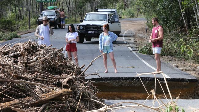 Springbrook locals stuck on the mountain after landslides took out Gold Coast Springbrook Rd and a wash out took out Pine Creek Rd. Picture Glenn Hampson