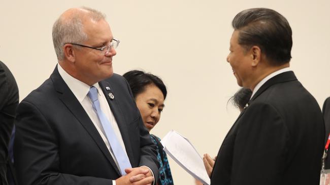 Australian Prime Minister Scott Morrison meets with Chinese President Xi Jinping at the G20 in Osaka, Japan in June 2019. Picture: Adam Taylor/PMO