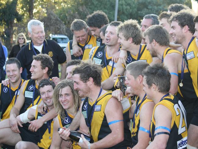 Flashback: South Mornington celebrates its first senior premiership, the 2012 VAFA Division 4 flag.