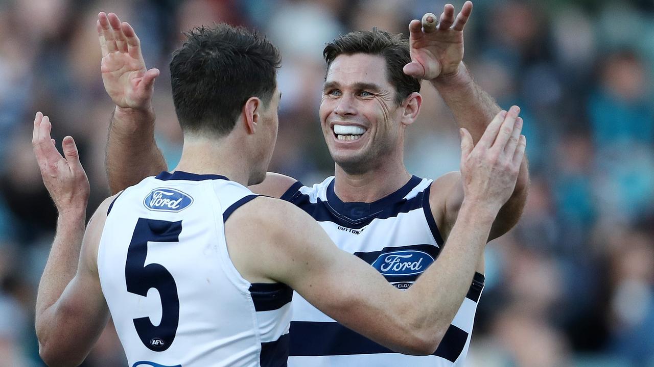 Hawkins and Cameron have been a deadly duo since coming together in 2021. (Photo by Sarah Reed/AFL Photos via Getty Images)