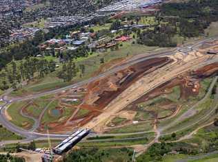 Bridge over Gowrie Creek and works for the Mort Street interchange. Picture: Above Photography PTY LTD