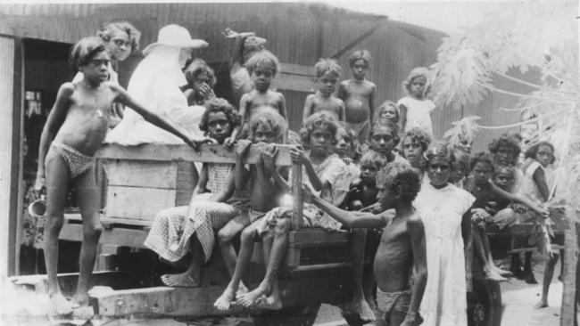 Indigenous children at an outback mission after being removed from their homes. Picture: Supplied