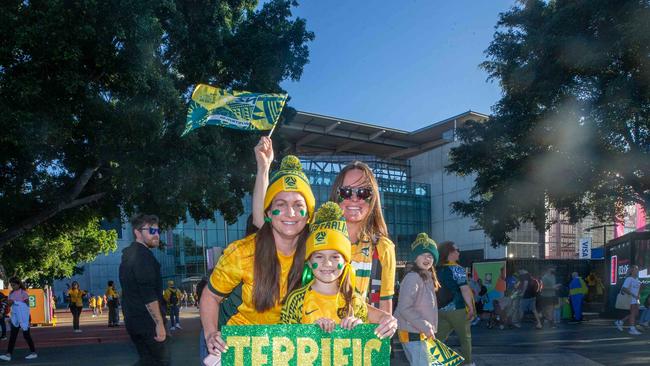Fans ahead of the World Cup Matilda's v Sweden match at Suncorp Stadium. Photo - Stephen Archer