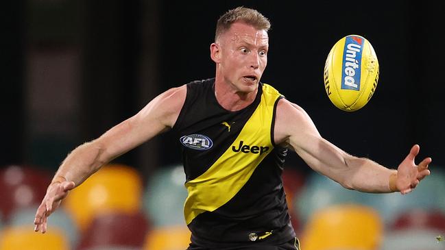 Tigers defender Dylan Grimes said he was targeted by death threats and suggestions of suicide on social media on the weekend. Picture: Michael Klein.