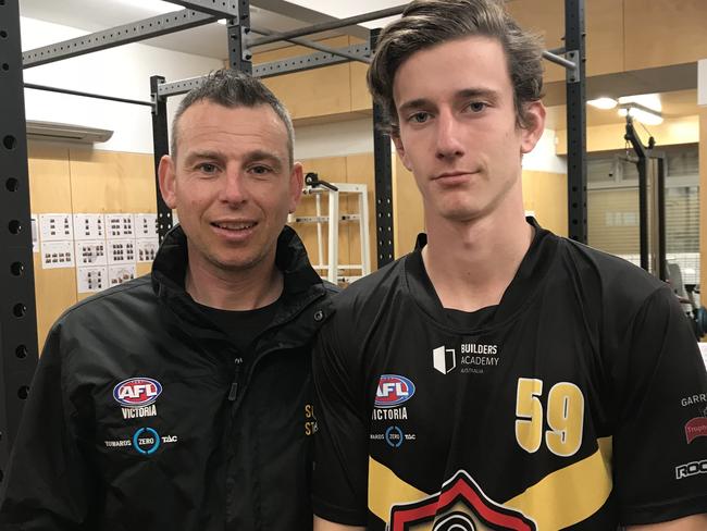 Sam Sturt with Stingrays coach Craig Black at Shepley Oval last night.