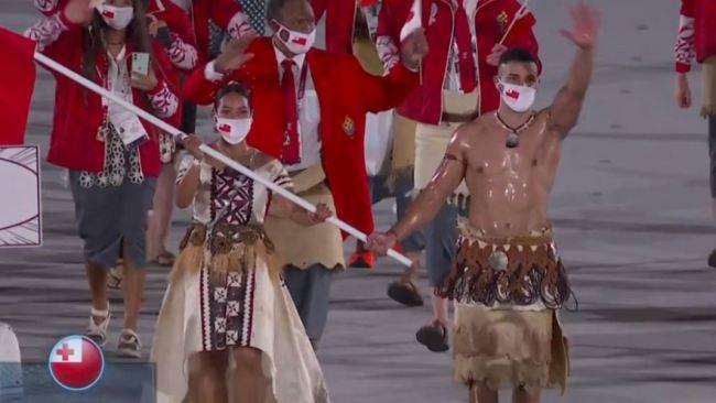 Tongan flagbearer Pita Taufatofua