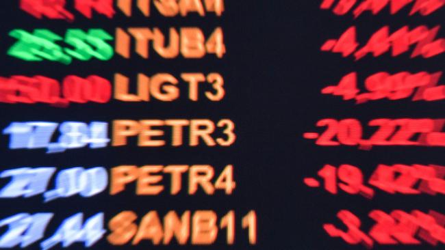 An electronic board shows the index chart at the Sao Paulo Stock Exchange (B3) in Sao Paulo, Brazil. Picture: AFP