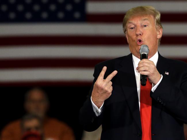 Republican presidential candidate Donald Trump speaks at a campaign stop.