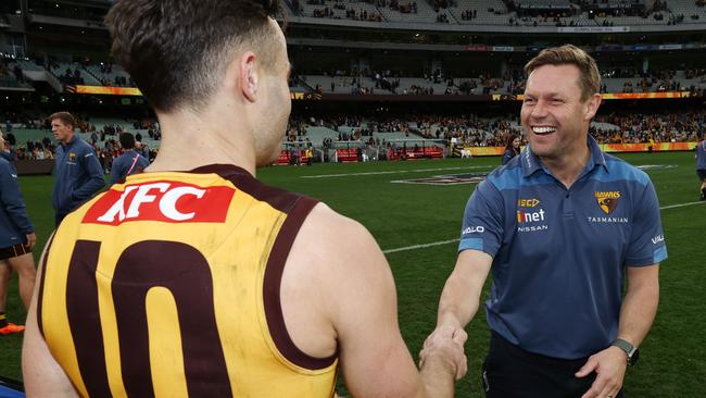 Luke Hodge believes Michael Voss and Hawthorn coach Sam Mitchell are cut from the same cloth in that they are resilient and believe in their direction. Picture: Michael Klein.