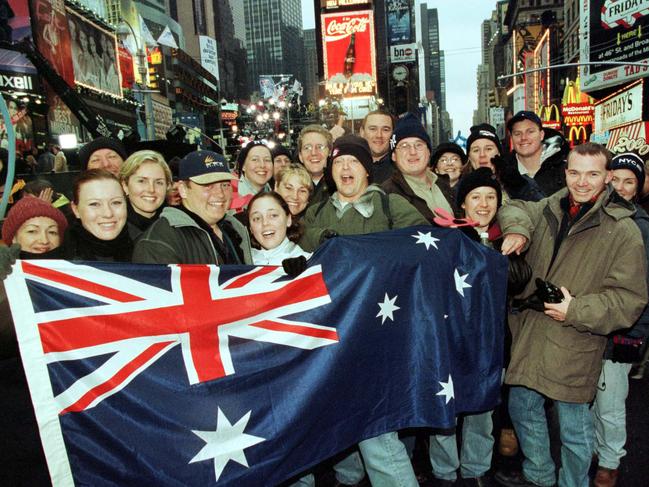 Australian tourists have been going to Times Square for years. Here are some revellers back in 1999.